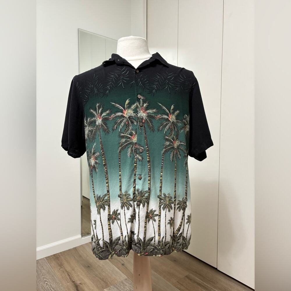 Arthouse Black Tropical Palm Tree Hawaiian Button Up Shirt Man Large